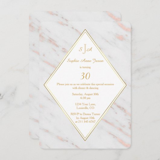 ダイヤエレガントモンドバラ金ゴールドマーブルバースデーパーティー 招待状 (正面/裏面)
