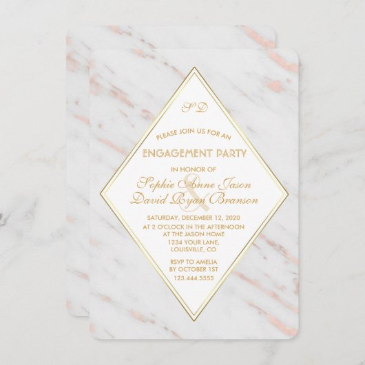 ダイヤエレガントモンドバラ金ゴールドマーブル婚約パーティ 招待状 (正面/裏面)