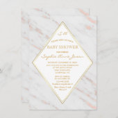 ダイヤエレガントモンドバラ金ゴールド大理石ベビーシャワー 招待状 (正面/裏面)