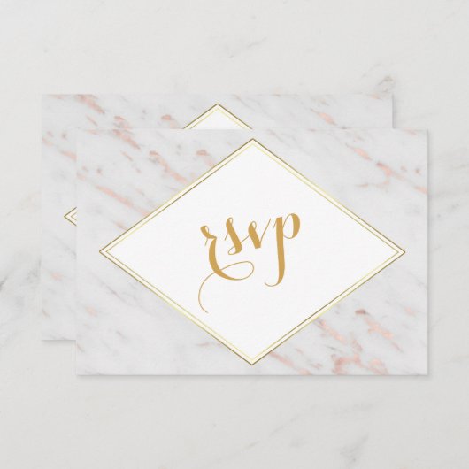 ダイヤエレガントモンドバラ金ゴールド大理石RSVP 出欠カード (正面/裏面)