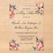 ダイヤエレガントモンド付きピーチ結婚ブーケ アクリル招待状 (正面)