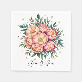 ダイヤエレガントモンド付きピーチ結婚ブーケ スタンダードカクテルナプキン