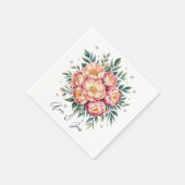 ダイヤエレガントモンド付きピーチ結婚ブーケ スタンダードカクテルナプキン (角)