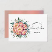 ダイヤエレガントモンド付きピーチ結婚ブーケ セーブザデート (正面/裏面)