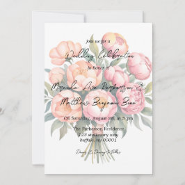 ダイヤエレガントモンド付きピーチ結婚ブーケ 招待状