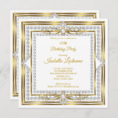 ダイヤエレガントモンド金ゴールドホワイトパールバースデーパーティー 招待状 (正面/裏面)