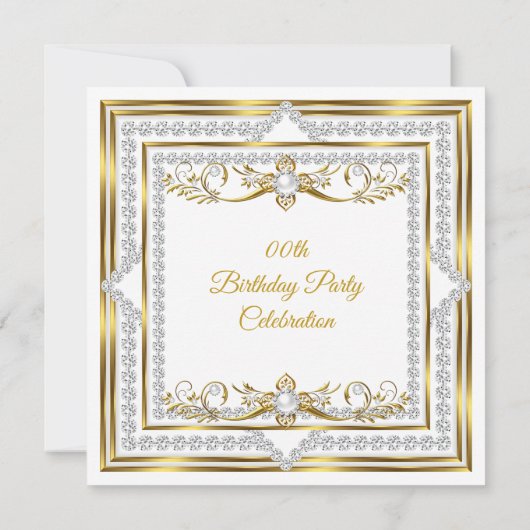 ダイヤエレガントモンド金ゴールドホワイトパールバースデーパーティー 招待状 (裏面)