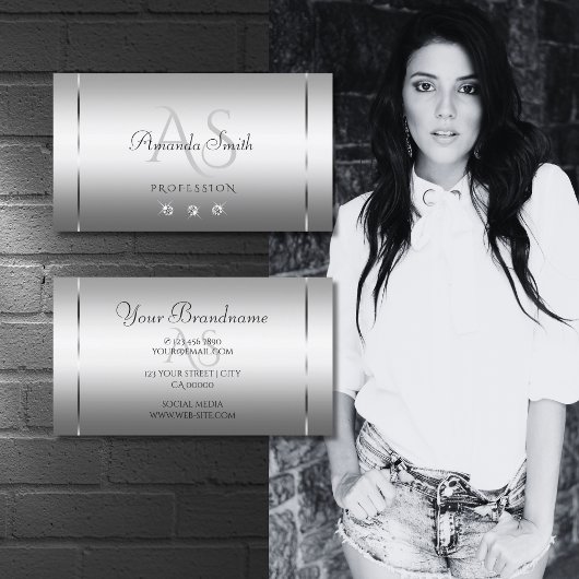 ダイヤエレガントン付き銀色の高貴な文字 名刺