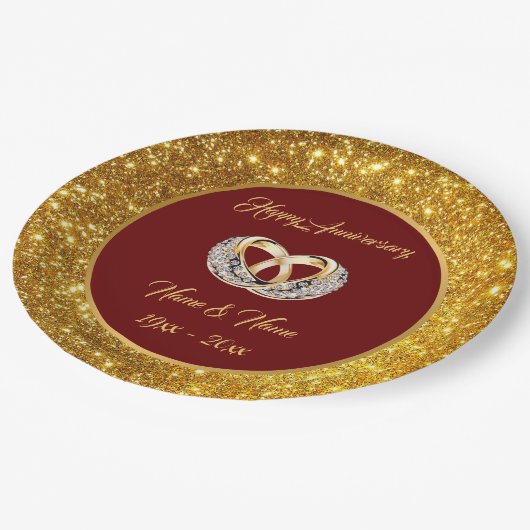 ダイヤカスタマイズンのリングや輪金ゴールド記念日 ペーパープレート (アングル)