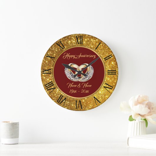 ダイヤカスタマイズンのリングや輪金ゴールド記念日 ラージ壁時計 (ホーム)