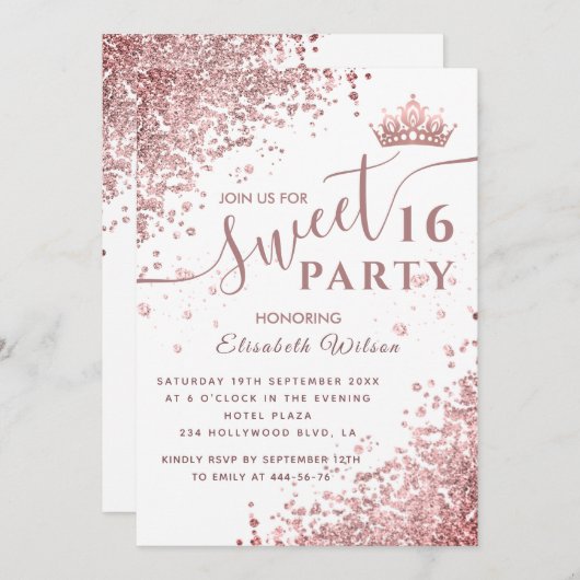 ダイヤクールモンドグリッターバラ金ゴールドティアラ甘い16 inv 招待状 (正面/裏面)