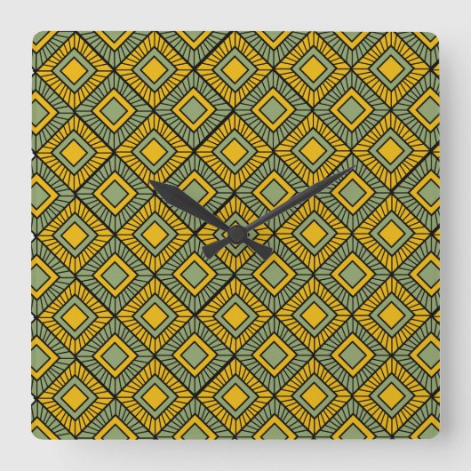 ダイヤストライプのモンド – 緑 スクエア壁時計 (正面)