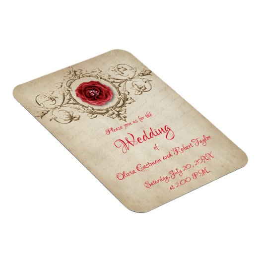 ダイヤパーソナライズされたムリングとレッドローズ マグネット (右側)