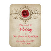 ダイヤパーソナライズされたムリングとレッドローズ マグネット (縦)