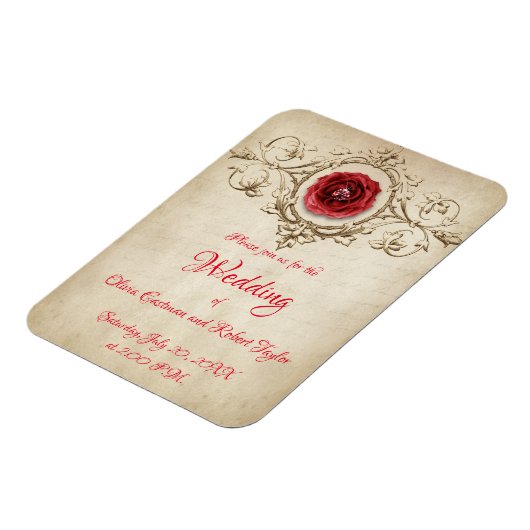 ダイヤパーソナライズされたムリングとレッドローズ マグネット (左側)