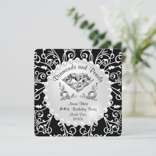 ダイヤパーソナライズされたモンドと真珠の招待状 招待状 (スタンド正面)