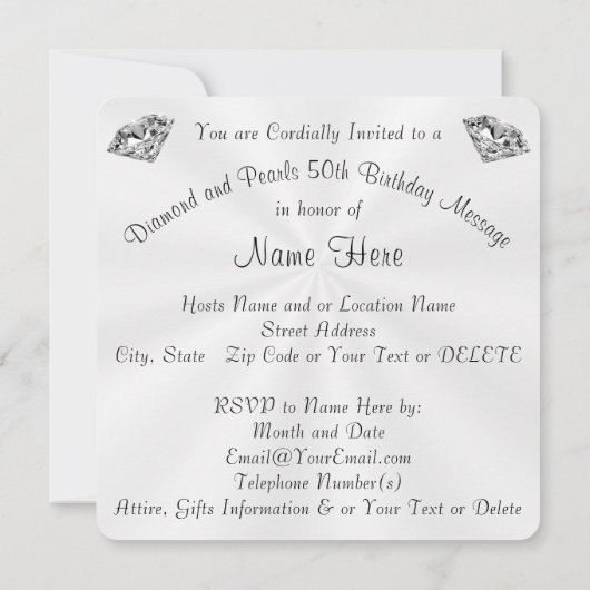 ダイヤパーソナライズされたモンドと真珠の招待状 招待状 (裏面)
