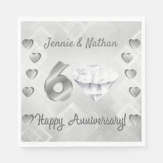 ダイヤパーソナライズされたモンド記念日紙ナプキンス スタンダードランチョンナプキン (正面)