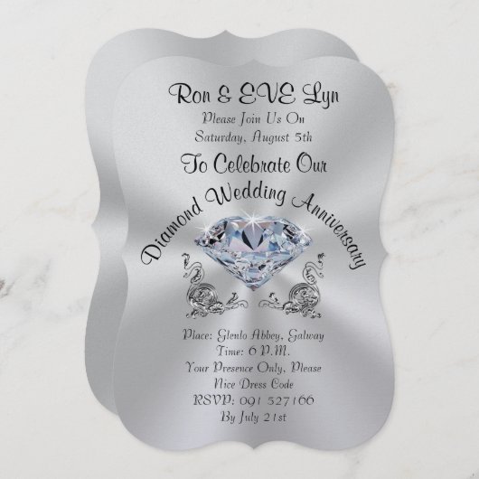 ダイヤパーソナライズされたモンド60周年記念招待状 招待状 (正面/裏面)