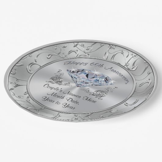 ダイヤパーソナライズされたモンド60周年記念紙プレート ペーパープレート (アングル)