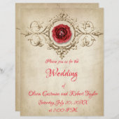 ダイヤパーソナライズされたンドリング及びレッドローズ招待状 (正面/裏面)