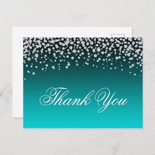 ダイヤフェイクズティール(緑がかった色)とターコイズグラデーションありがとう ポストカード (正面/裏面)