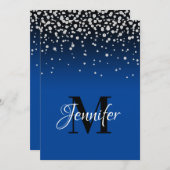 ダイヤフェイクモンドとブライトグラデーションブルー50誕生日 招待状 (正面/裏面)