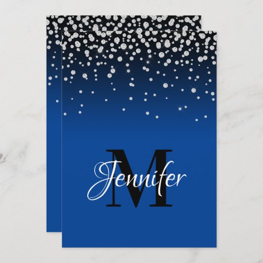 ダイヤフェイクモンドとブライトグラデーションブルー50誕生日 招待状 (正面/裏面)