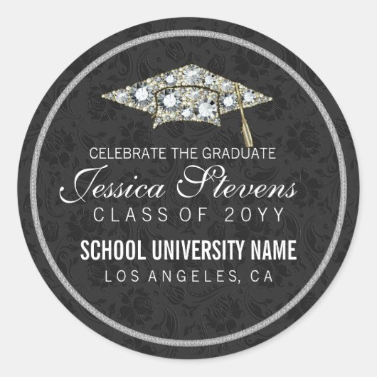 ダイヤフェイクモンド及びシルバー卒業ハット2 ラウンドシール (正面)