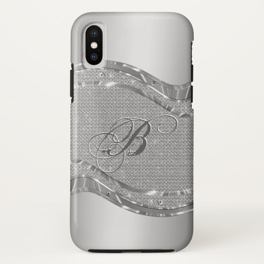 ダイヤフェイクン模様のメタリック銀色 Case-Mate iPhoneケース (裏面)