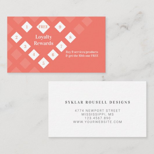 ダイヤモダンモンドハートロイヤリティリワードコーラル 名刺 (正面/裏面)
