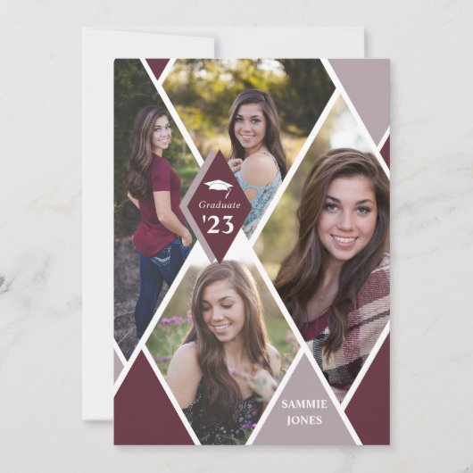 ダイヤモダンモンド写真コラージュ卒業パーティー 招待状 (正面)