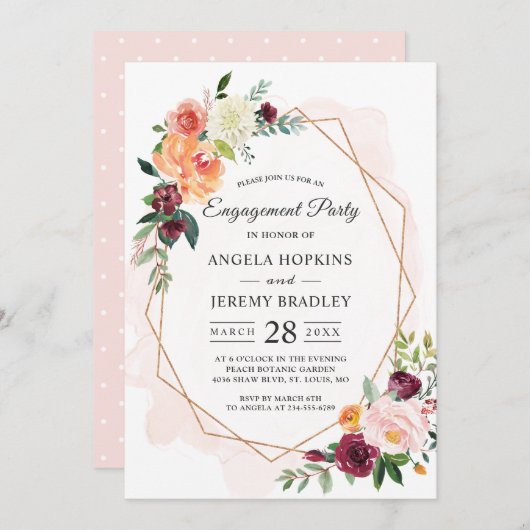 ダイヤモダンンドフレーム赤面フローラ婚約パーティ 招待状 (正面/裏面)