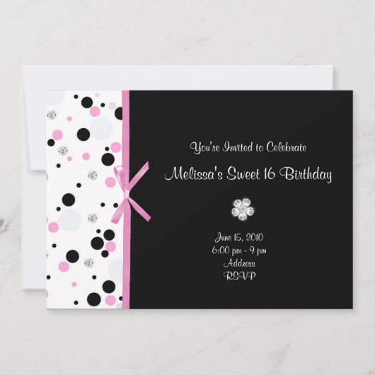 ダイヤモンドおよび点の菓子16匹の誕生日の招待状 招待状 (正面)