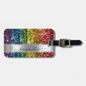 ダイヤモンドきらきら光るグリッター書道名レインボー ラゲッジタグ (正面横)