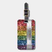 ダイヤモンドきらきら光るグリッター書道名レインボー ラゲッジタグ (正面縦)