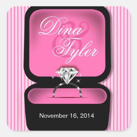 ダイヤモンドきらきら光るリングや輪ボックス四角ピンク スクエアシール (正面)