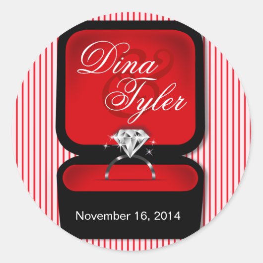 ダイヤモンドきらきら光るリングや輪ボックス赤 ラウンドシール (正面)
