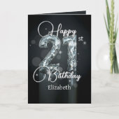 ダイヤモンドきらめくの装飾が施された21歳の誕生日 カード (正面)