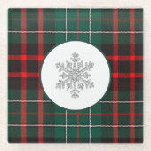 ダイヤモンドきらめくスノーフレーククリスマスレッドグリーン ガラスコースター (正面)