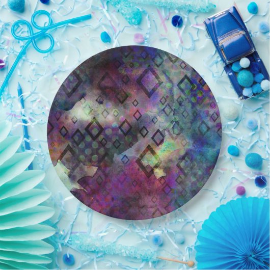 ダイヤモンドとの嵐の多彩な水彩画の抽象芸術 ペーパープレート (パーティー)