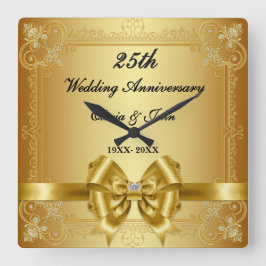 ダイヤモンドとゴールドの結婚25周年記念ギフト スクエア壁時計