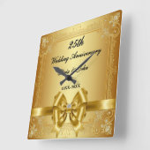 ダイヤモンドとゴールドの結婚25周年記念ギフト スクエア壁時計 (傾斜)