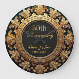 ダイヤモンドとゴールドの結婚50周年記念 ラージ壁時計