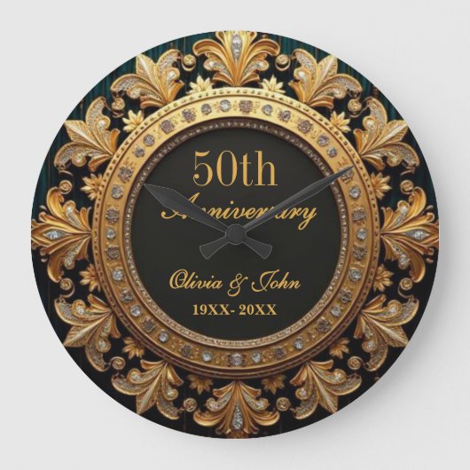 ダイヤモンドとゴールドの結婚50周年記念 ラージ壁時計 (正面)