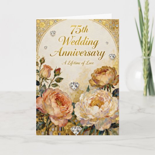 ダイヤモンドとゴールドの結婚75周年記念 カード (正面)