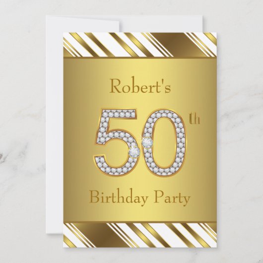 ダイヤモンドとゴールドの50歳の誕生日パーティー 招待状 (正面)