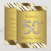 ダイヤモンドとゴールドの50歳の誕生日パーティー 招待状 (正面/裏面)