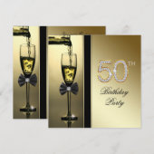 ダイヤモンドとゴールドシャンパン50歳の誕生日パーティー 招待状 (正面/裏面)