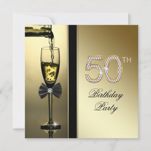 ダイヤモンドとゴールドシャンパン50歳の誕生日パーティー 招待状 (正面)